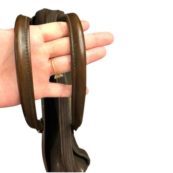 Vintage Liz Claiborne Brown Paisley Tapestry Satchel Tote Bag Purse Leather Trim - Picture 8 of 12